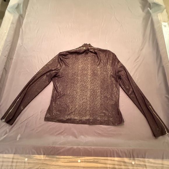 St John Brown/Gold Turtleneck Top w/ Zipper Detail Size Medium MSRP $425 - Picture 2 of 12